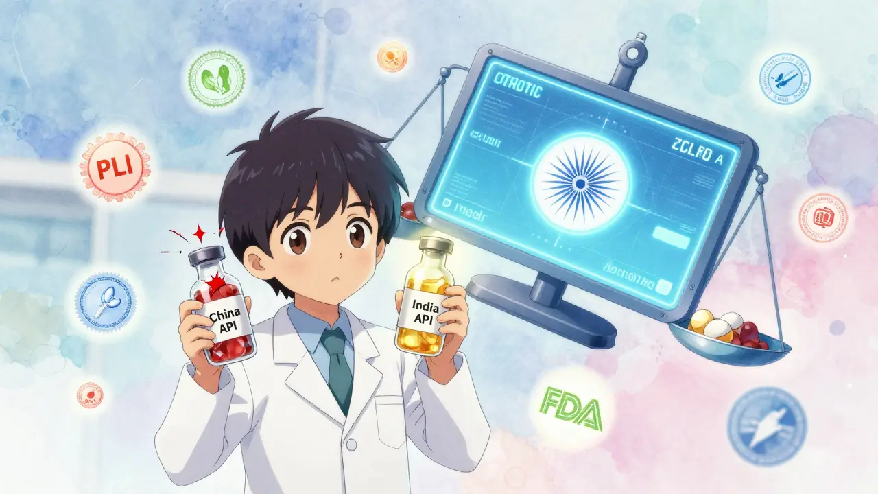 A scientist holds two vials—one damaged and warning-red, the other glowing gold—symbolizing API supply chain risks and reliability.