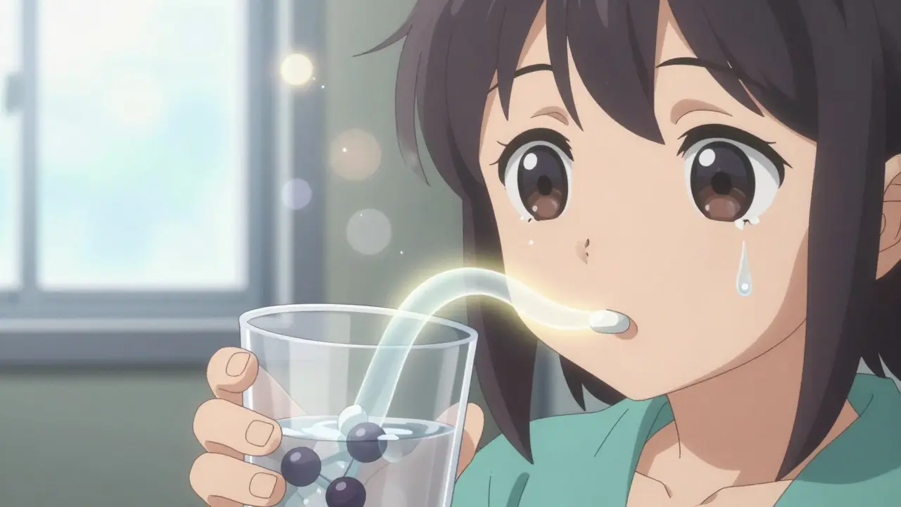 A patient's hand takes a pill as a liver overlay shows one path blocked and another clear, symbolizing safe drug metabolism.